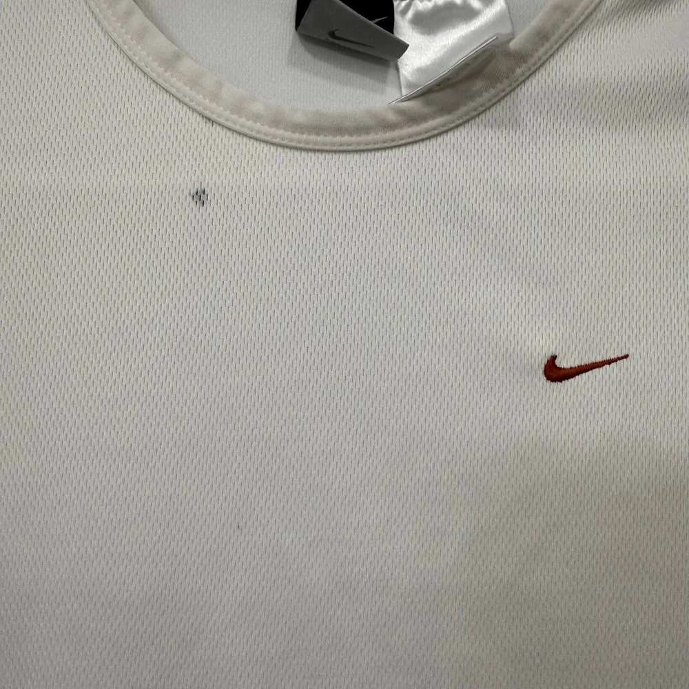 Nike Dri-FIT Long Sleeve Shirt White Mesh Performance Top Small Red Swoosh Logo